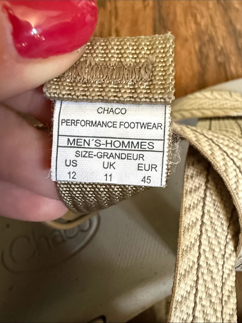 Men’s Chacos Cushz Sandals in dark vanilla, size 12